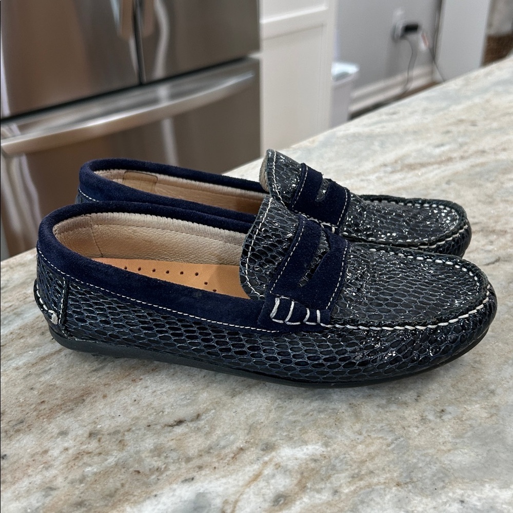 Dar2 Leather Moccasin Style Penny Loafer Shoes size 33 kids blue patent - Picture 4 of 13